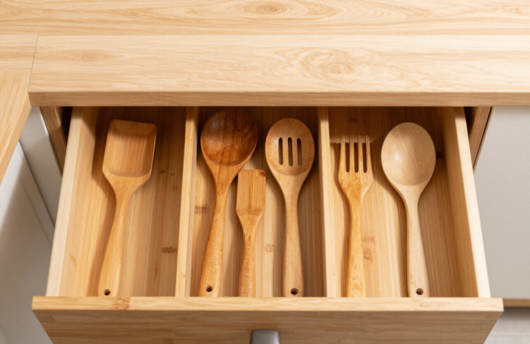 Pipishell Expandable Bamboo Silverware Drawer Organizer